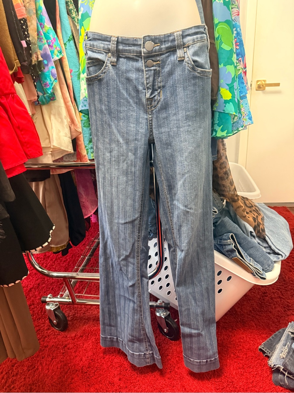 Y2K Rock&Roll Lowrise Women’s Blue Pinstripe Wide-Leg Jeans